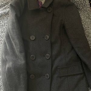 Original vintage Delia’s medium pea coat in gray w/ stripped multi color lining